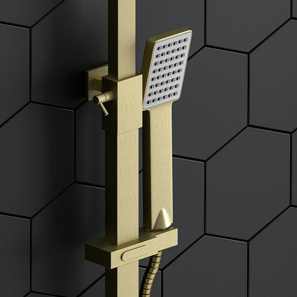 Drench Brushed Brass Square Thermostatic Rigid Riser Shower Kit 8 Drench Brushed Brass Square Thermostatic Rigid Riser Shower Kit - Image 6