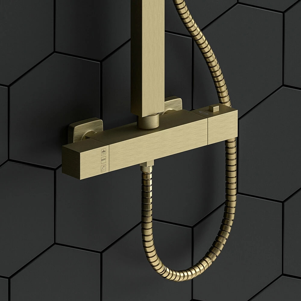 Drench Brushed Brass Square Thermostatic Rigid Riser Shower Kit 9 Drench Brushed Brass Square Thermostatic Rigid Riser Shower Kit - Image 7