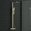Drench Brushed Brass Square Thermostatic Rigid Riser Shower Kit 2 Drench Brushed Brass Square Thermostatic Rigid Riser Shower Kit -TAP WAREHOUSE Shop harbour brushed brass rigid riser shower kit primary lifestyle