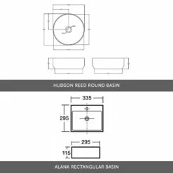 Harbour Clarity 500mm Wall Mounted Vanity Unit & Countertop - Gloss White - Hudson Reed Round Basin 16 Harbour Clarity 500mm Wall Mounted Vanity Unit & Countertop - Gloss White - Hudson Reed Round Basin -TAP WAREHOUSE Shop harbour clarity 500 countertop basins tech drawing 1