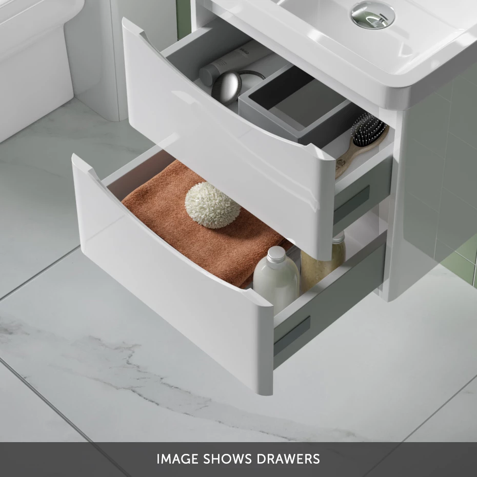 Harbour Clarity 500mm Wall Mounted Vanity Unit & Countertop - Gloss White - Hudson Reed Round Basin 7 Harbour Clarity 500mm Wall Mounted Vanity Unit & Countertop - Gloss White - Hudson Reed Round Basin - Image 5