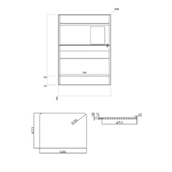 Harbour Clarity 600mm Floorstanding Vanity Unit & Countertop - Matt Graphite Grey - Vellamo 460mm Basin -TAP WAREHOUSE Shop harbour clarity 600 floor unit countertop tech drawing