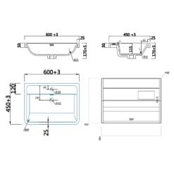 Harbour Clarity 600mm Wall Hung Vanity Unit & Basin - Matt Graphite Grey -TAP WAREHOUSE Shop harbour clarity 600 wall unit basin tech drawing