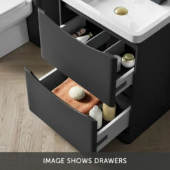 Harbour Clarity 600mm Floorstanding Vanity Unit & Countertop - Matt Graphite Grey - Vellamo 460mm Basin -TAP WAREHOUSE Shop harbour clarity 600mm floorstanding vanity unit matt graphite grey drawers bottom banner