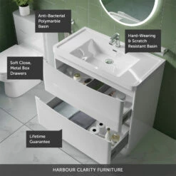 Harbour Clarity 900mm Floorstanding Vanity Unit & Basin - Gloss White -TAP WAREHOUSE Shop harbour clarity 900 floorstanding unit white callout