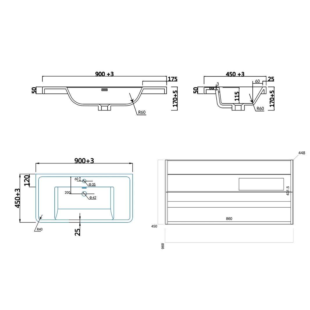Harbour Clarity 900mm Wall Hung Vanity Unit & Basin - Indigo Blue 12 Harbour Clarity 900mm Wall Hung Vanity Unit & Basin - Indigo Blue - Image 10