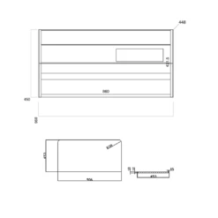 Harbour Clarity 900mm Wall Mounted Vanity Unit & Countertop - Bardolino Driftwood Oak -TAP WAREHOUSE Shop harbour clarity 900 wall unit countertop tech drawing
