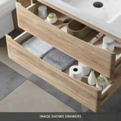 Harbour Clarity 900mm Wall Mounted Vanity Unit & Countertop - Bardolino Driftwood Oak -TAP WAREHOUSE Shop harbour clarity 900mm wall hung vanity unit driftwood oak drawers bottom banner