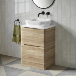 Harbour Clarity 600mm Floorstanding Vanity Unit & Countertop - Matt Graphite Grey - Vellamo 460mm Basin -TAP WAREHOUSE Shop harbour clarity driftwood oak 600mm floorstanding countertop vanity unit lifestyle