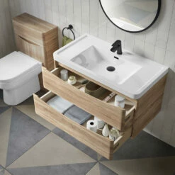 Harbour Clarity 900mm Wall Hung Vanity Unit & Basin - Indigo Blue 19 Harbour Clarity 900mm Wall Hung Vanity Unit & Basin - Indigo Blue -TAP WAREHOUSE Shop harbour clarity driftwood oak 900mm wallhung vanity unit lifestyle2