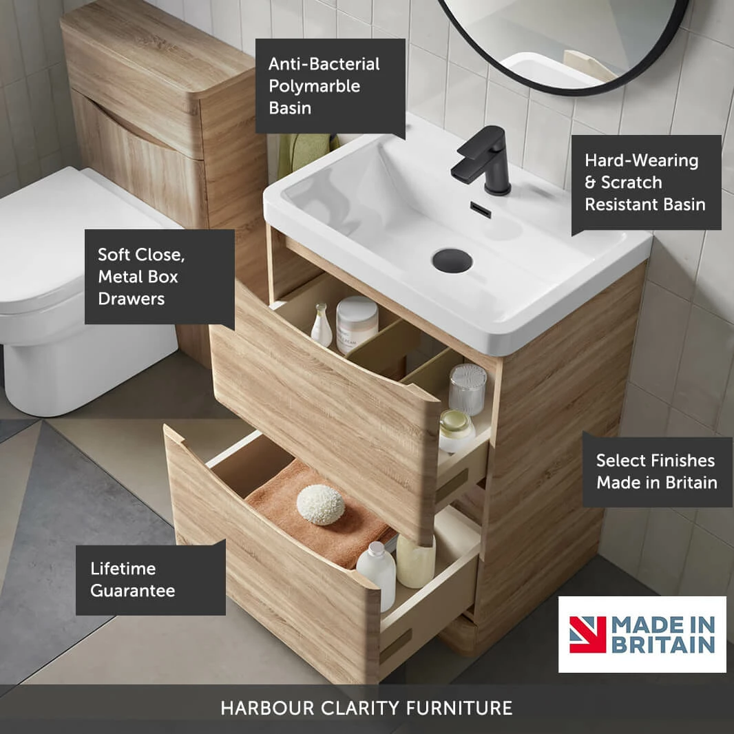Harbour Clarity 600mm Floorstanding Vanity Unit & Basin - Bardolino Driftwood Oak 9 Harbour Clarity 600mm Floorstanding Vanity Unit & Basin - Bardolino Driftwood Oak - Image 7