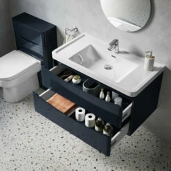Harbour Clarity 900mm Wall Hung Vanity Unit & Basin - Indigo Blue 20 Harbour Clarity 900mm Wall Hung Vanity Unit & Basin - Indigo Blue -TAP WAREHOUSE Shop harbour clarity indigo blue 900mm wallhung vanity unit lifestyle2