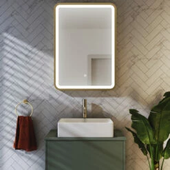 Harbour Clarity LED Illuminated Brushed Brass Framed Mirror With Demister Pad - 500 X 700mm