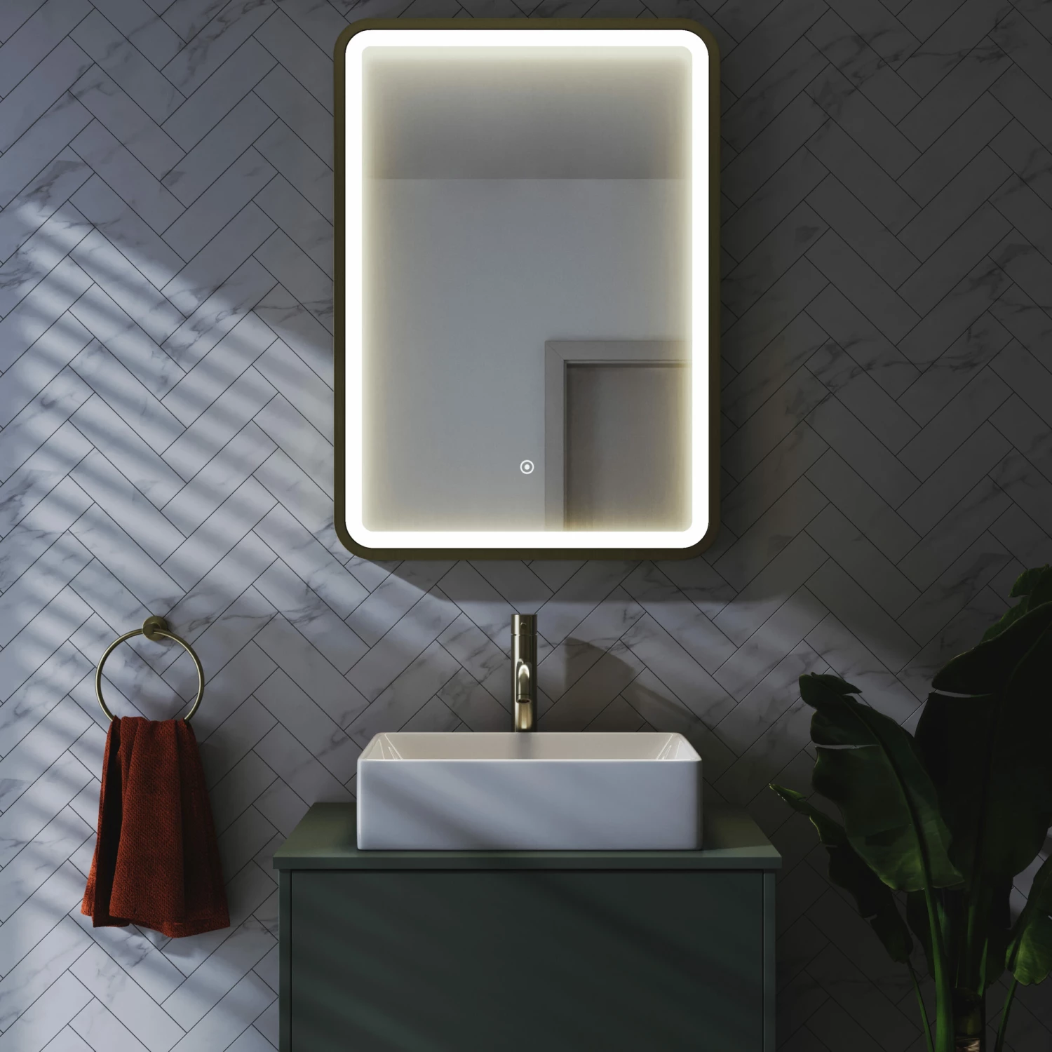 Harbour Clarity LED Illuminated Brushed Brass Framed Mirror With Demister Pad - 500 X 700mm 4 Harbour Clarity LED Illuminated Brushed Brass Framed Mirror With Demister Pad - 500 X 700mm - Image 2