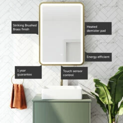 Harbour Clarity LED Illuminated Brushed Brass Framed Mirror With Demister Pad - 500 X 700mm 14 Harbour Clarity LED Illuminated Brushed Brass Framed Mirror With Demister Pad - 500 X 700mm -TAP WAREHOUSE Shop harbour clarity led illuminated mirror brushed brass callouts