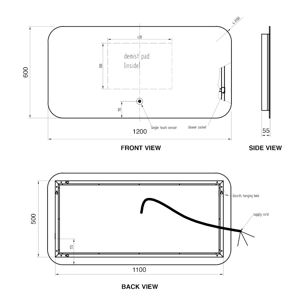 Harbour Clarity LED Bathroom Mirror With Demister Pad - 600 X 1200mm 7 Harbour Clarity LED Bathroom Mirror With Demister Pad - 600 X 1200mm - Image 5