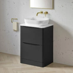 Harbour Clarity 600mm Floorstanding Vanity Unit & Countertop - Matt Graphite Grey - Vellamo 460mm Basin