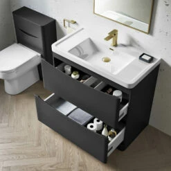 Harbour Clarity 900mm Floorstanding Vanity Unit & Basin - Gloss White -TAP WAREHOUSE Shop harbour clarity matt graphitegrey 900mm floorstanding vanity unit internal lifestyle