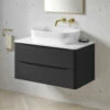 Harbour Clarity 900mm Wall Mounted Vanity Unit & Countertop - Bardolino Driftwood Oak -TAP WAREHOUSE Shop harbour clarity matt graphitegrey 900mm wallhung countertop vanity unit lifestyle