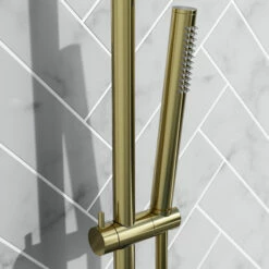 Harbour Clarity Brushed Brass Round Thermostatic Rigid Riser Shower Kit 11 Harbour Clarity Brushed Brass Round Thermostatic Rigid Riser Shower Kit -TAP WAREHOUSE Shop harbour clarity rigid riser thermostatic shower kit brass handset detail