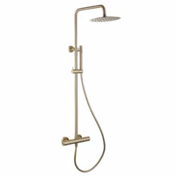 Harbour Clarity Brushed Brass Round Thermostatic Rigid Riser Shower Kit 12 Harbour Clarity Brushed Brass Round Thermostatic Rigid Riser Shower Kit -TAP WAREHOUSE Shop harbour clarity rigid riser thermostatic shower kit brushed brass cutout