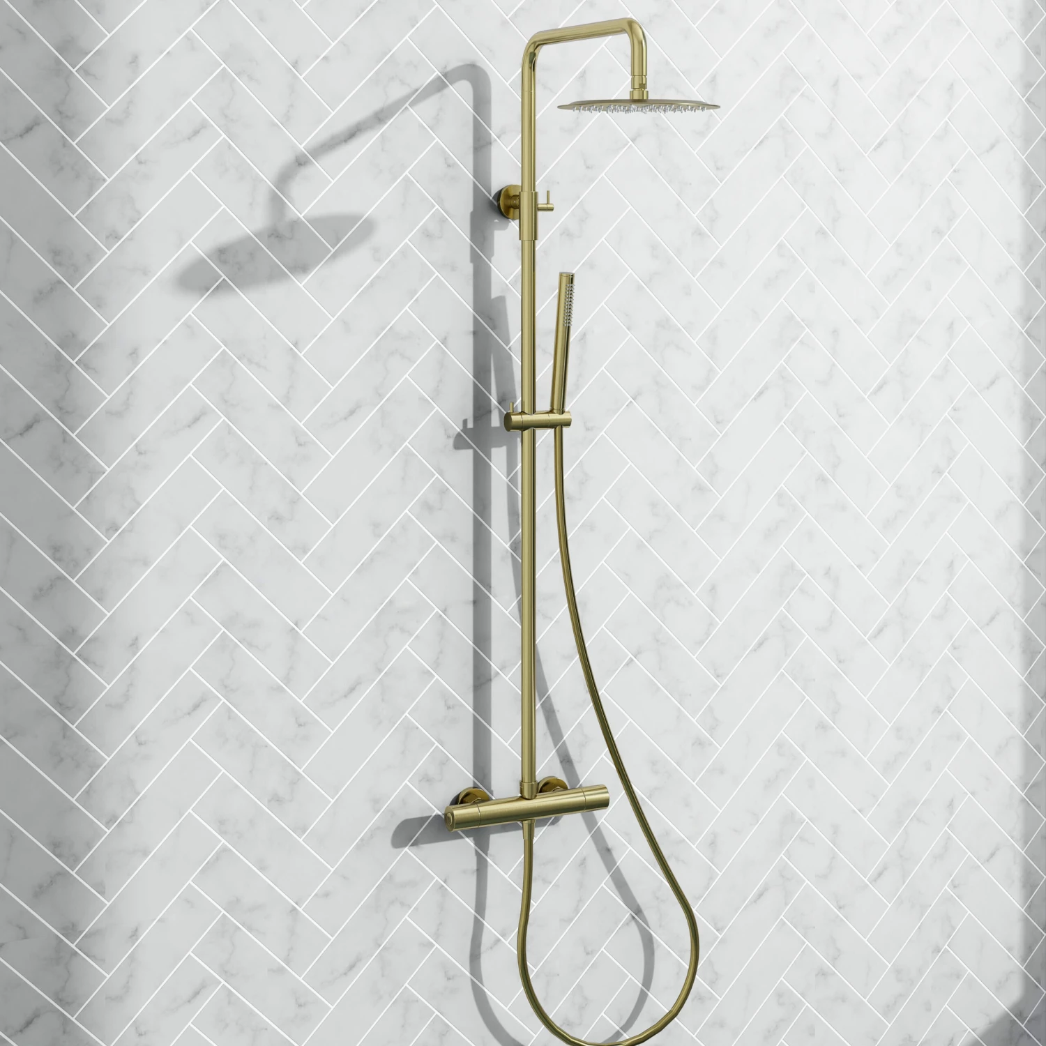 Harbour Clarity Brushed Brass Round Thermostatic Rigid Riser Shower Kit 3 Harbour Clarity Brushed Brass Round Thermostatic Rigid Riser Shower Kit