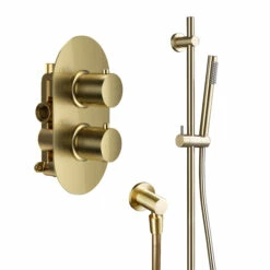 Harbour Clarity Brushed Brass Concealed Shower Valve & Slide Rail Shower Kit -TAP WAREHOUSE Shop harbour clarity shower valve and slide rail kit brushed brass pack cutout