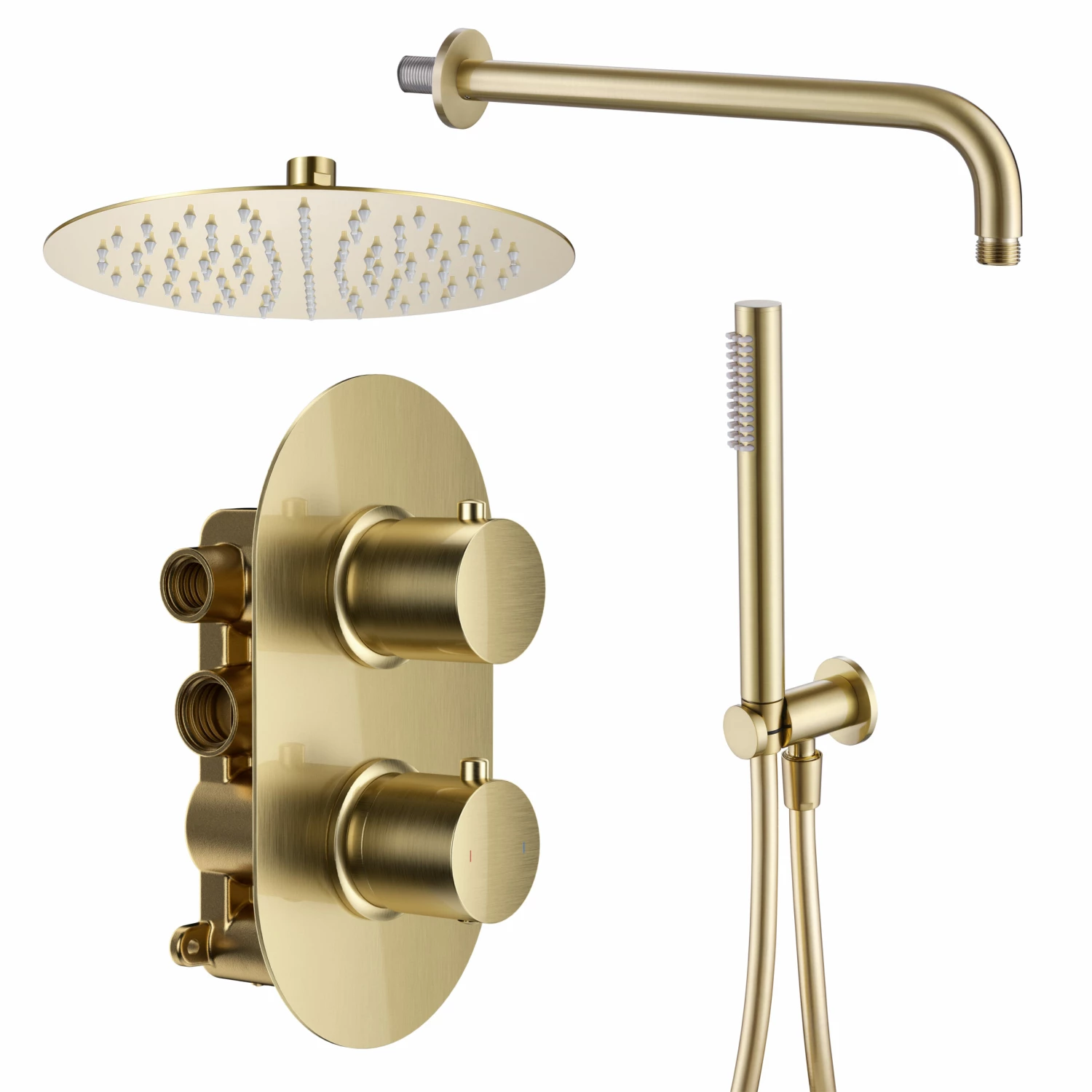 Harbour Clarity Brushed Brass Shower Package With 2 Outlet Valve, Fixed Head & Arm And Wall Shower Kit 4 Harbour Clarity Brushed Brass Shower Package With 2 Outlet Valve, Fixed Head & Arm And Wall Shower Kit - Image 2