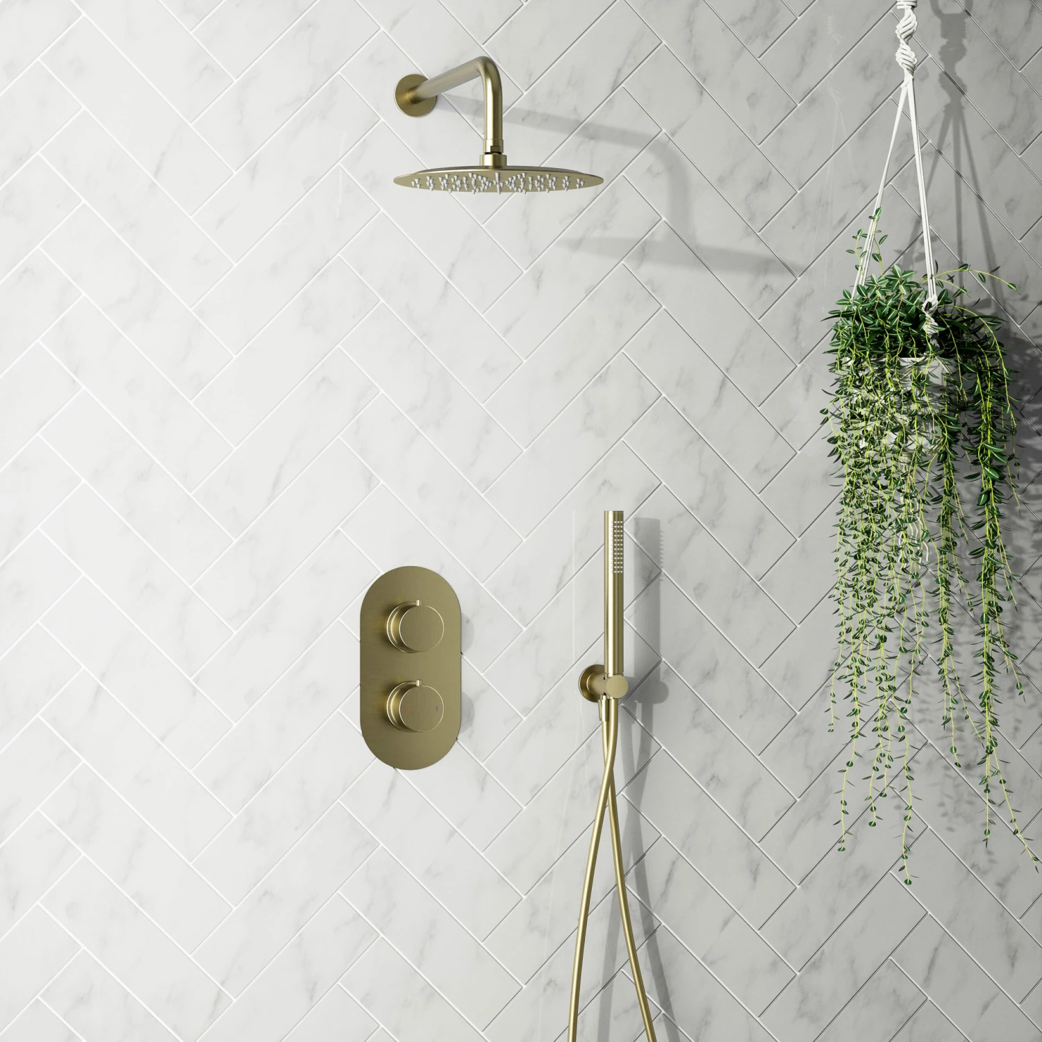 Harbour Clarity Brushed Brass Shower Package With 2 Outlet Valve, Fixed Head & Arm And Wall Shower Kit 3 Harbour Clarity Brushed Brass Shower Package With 2 Outlet Valve, Fixed Head & Arm And Wall Shower Kit