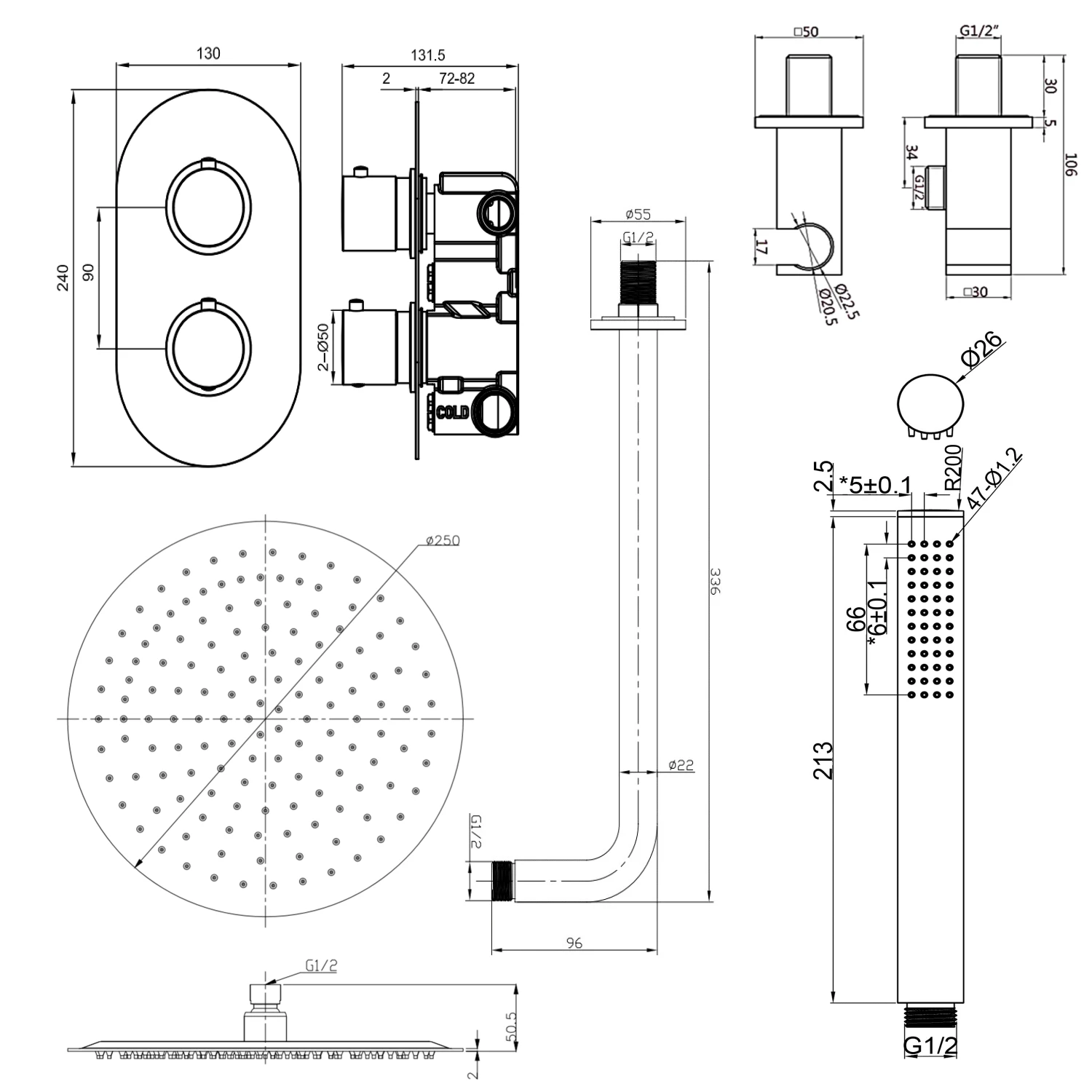 Harbour Clarity Brushed Brass Shower Package With 2 Outlet Valve, Fixed Head & Arm And Wall Shower Kit 5 Harbour Clarity Brushed Brass Shower Package With 2 Outlet Valve, Fixed Head & Arm And Wall Shower Kit - Image 3
