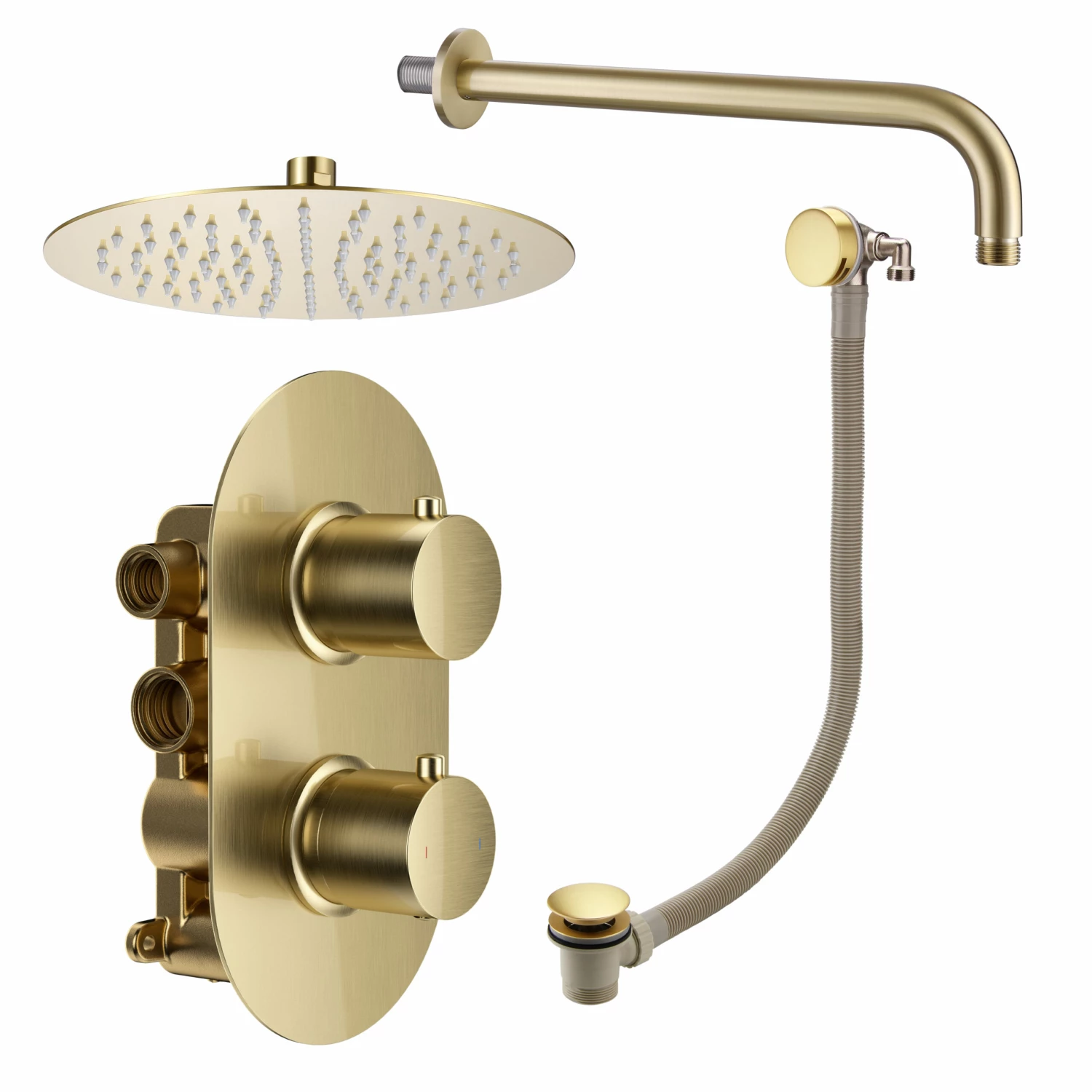 Harbour Clarity Brushed Brass Shower Package With 2 Outlet Valve, Fixed Head & Arm And Overflow Bath Filler 4 Harbour Clarity Brushed Brass Shower Package With 2 Outlet Valve, Fixed Head & Arm And Overflow Bath Filler - Image 2