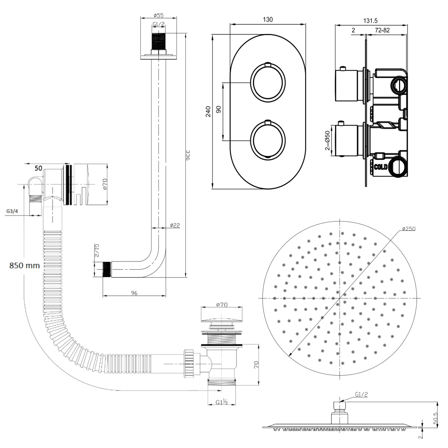 Harbour Clarity Brushed Brass Shower Package With 2 Outlet Valve, Fixed Head & Arm And Overflow Bath Filler 5 Harbour Clarity Brushed Brass Shower Package With 2 Outlet Valve, Fixed Head & Arm And Overflow Bath Filler - Image 3