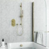 Harbour Clarity Brushed Brass Shower Package With 2 Outlet Valve, Slide Rail Kit And Overflow Bath Filler -TAP WAREHOUSE Shop harbour clarity shower valve slide rail kit and filler brushed brass pack lifestyle