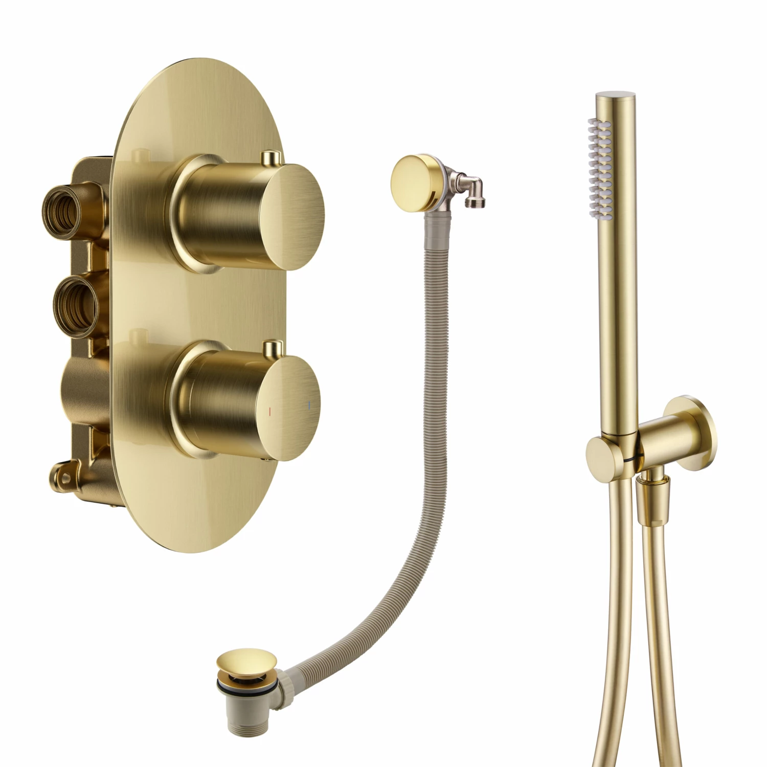 Harbour Clarity Brushed Brass Shower Package With 2 Outlet Valve, Wall Shower Kit And Overflow Bath Filler 4 Harbour Clarity Brushed Brass Shower Package With 2 Outlet Valve, Wall Shower Kit And Overflow Bath Filler - Image 2