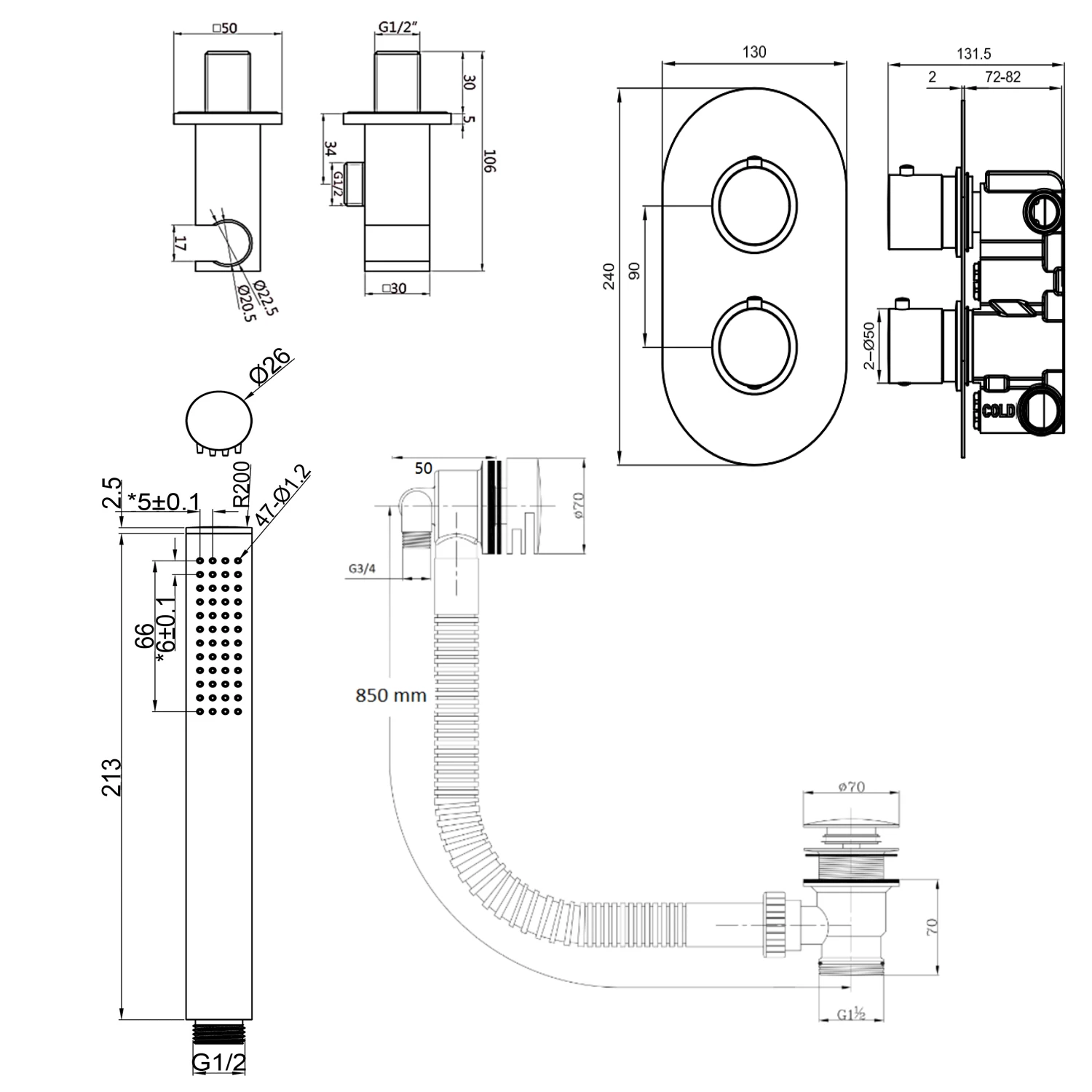 Harbour Clarity Brushed Brass Shower Package With 2 Outlet Valve, Wall Shower Kit And Overflow Bath Filler 6 Harbour Clarity Brushed Brass Shower Package With 2 Outlet Valve, Wall Shower Kit And Overflow Bath Filler - Image 4