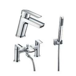 Vellamo Poise Mono Basin Mixer & Bath Shower Mixer With Shower Kit