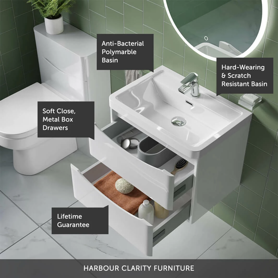 Harbour Clarity 500mm Wall Mounted Vanity Unit & Basin - Gloss White 7 Harbour Clarity 500mm Wall Mounted Vanity Unit & Basin - Gloss White - Image 5