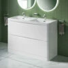 Harbour Clarity 1200mm Floorstanding Vanity Unit & Double Basin - Gloss White 2 Harbour Clarity 1200mm Floorstanding Vanity Unit & Double Basin - Gloss White -TAP WAREHOUSE Shop harbour clarity white gloss 1200mm floorstanding vanity unit lifestyle