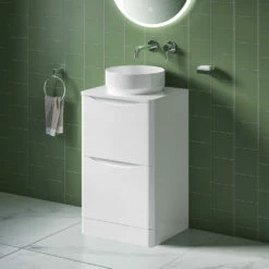 Harbour Clarity 500mm Floorstanding Vanity Unit & Countertop - Gloss White -TAP WAREHOUSE Shop harbour clarity white gloss 500mm floorstanding countertop vanity unit lifestyle