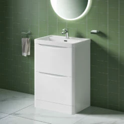 Harbour Clarity 600mm Floorstanding Vanity Unit & Basin - Bardolino Driftwood Oak 11 Harbour Clarity 600mm Floorstanding Vanity Unit & Basin - Bardolino Driftwood Oak -TAP WAREHOUSE Shop harbour clarity white gloss 600mm floorstanding vanity unit lifestyle