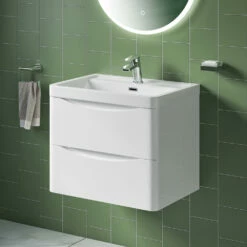 Harbour Clarity 600mm Wall Hung Vanity Unit & Basin - Matt Graphite Grey -TAP WAREHOUSE Shop harbour clarity white gloss 600mm wallhung vanity unit lifestyle