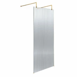 Harbour Contour Fluted Brushed Brass Freestanding Walk In Panel & Two Support Arms - 1000mm