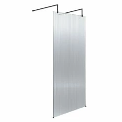 Harbour Contour Fluted Matt Black Freestanding Walk In Panel & Two Support Arms - 1000mm