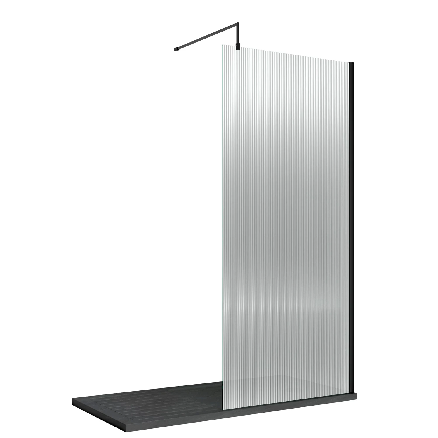 Harbour Contour Fluted Matt Black Glass Screen For Walk In Shower & Wetrooms - 1000mm 4 Harbour Contour Fluted Matt Black Glass Screen For Walk In Shower & Wetrooms - 1000mm - Image 2
