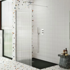 Harbour Contour Fluted Polished Chrome Glass Screen For Walk In Shower & Wetrooms - 1000mm