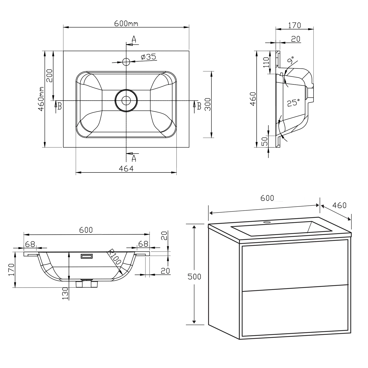 Harbour Form 600mm Wall Mounted Vanity Unit & Basin - French Grey 7 Harbour Form 600mm Wall Mounted Vanity Unit & Basin - French Grey - Image 5