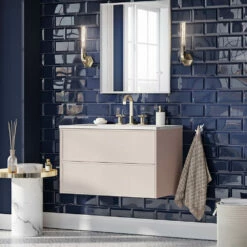 Harbour Form 800mm Wall Mounted Vanity Unit & Basin - French Grey -TAP WAREHOUSE Shop harbour form 800mm french blush wall mounted vanity lifestyle 2