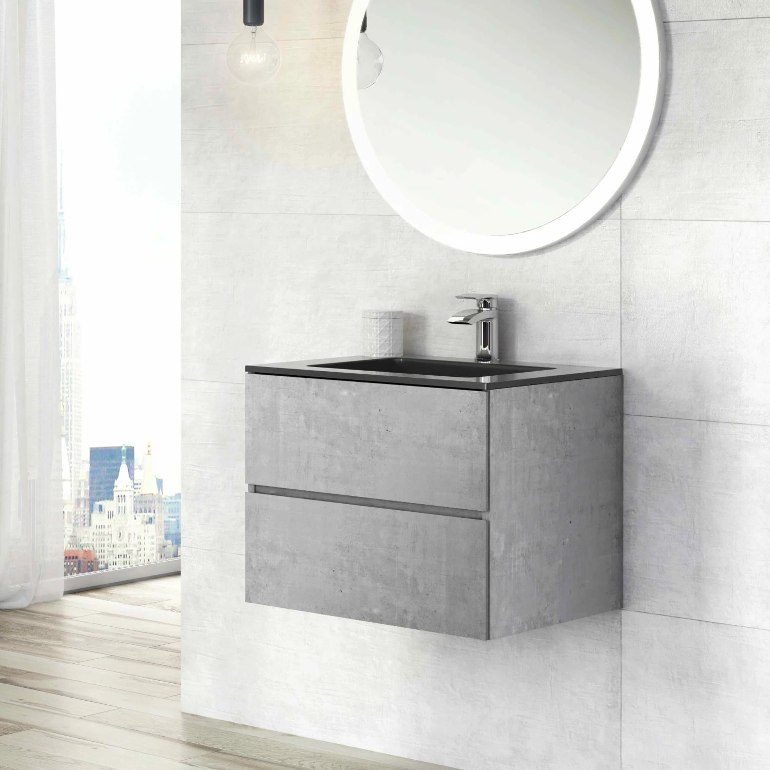 Harbour Substance 600mm 2 Drawer Wall Mounted Vanity Unit & White Basin - Concrete Effect 4 Harbour Substance 600mm 2 Drawer Wall Mounted Vanity Unit & White Basin - Concrete Effect - Image 2