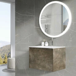 Harbour Substance 600mm 1 Drawer Wall Mounted Vanity Unit & Black Basin - Concrete Effect