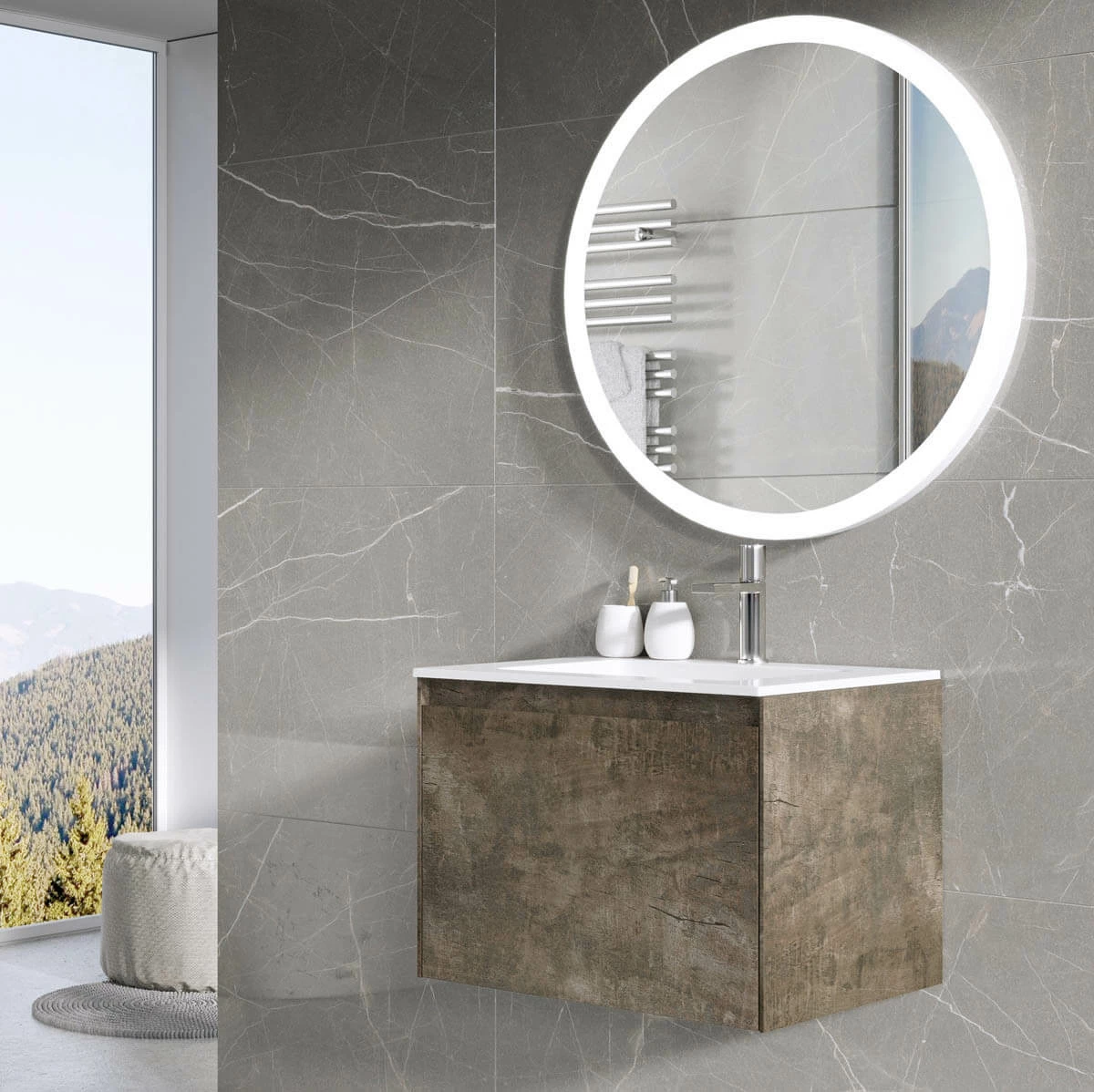 Harbour Substance 600mm 1 Drawer Wall Mounted Vanity Unit & Black Basin - Concrete Effect 3 Harbour Substance 600mm 1 Drawer Wall Mounted Vanity Unit & Black Basin - Concrete Effect